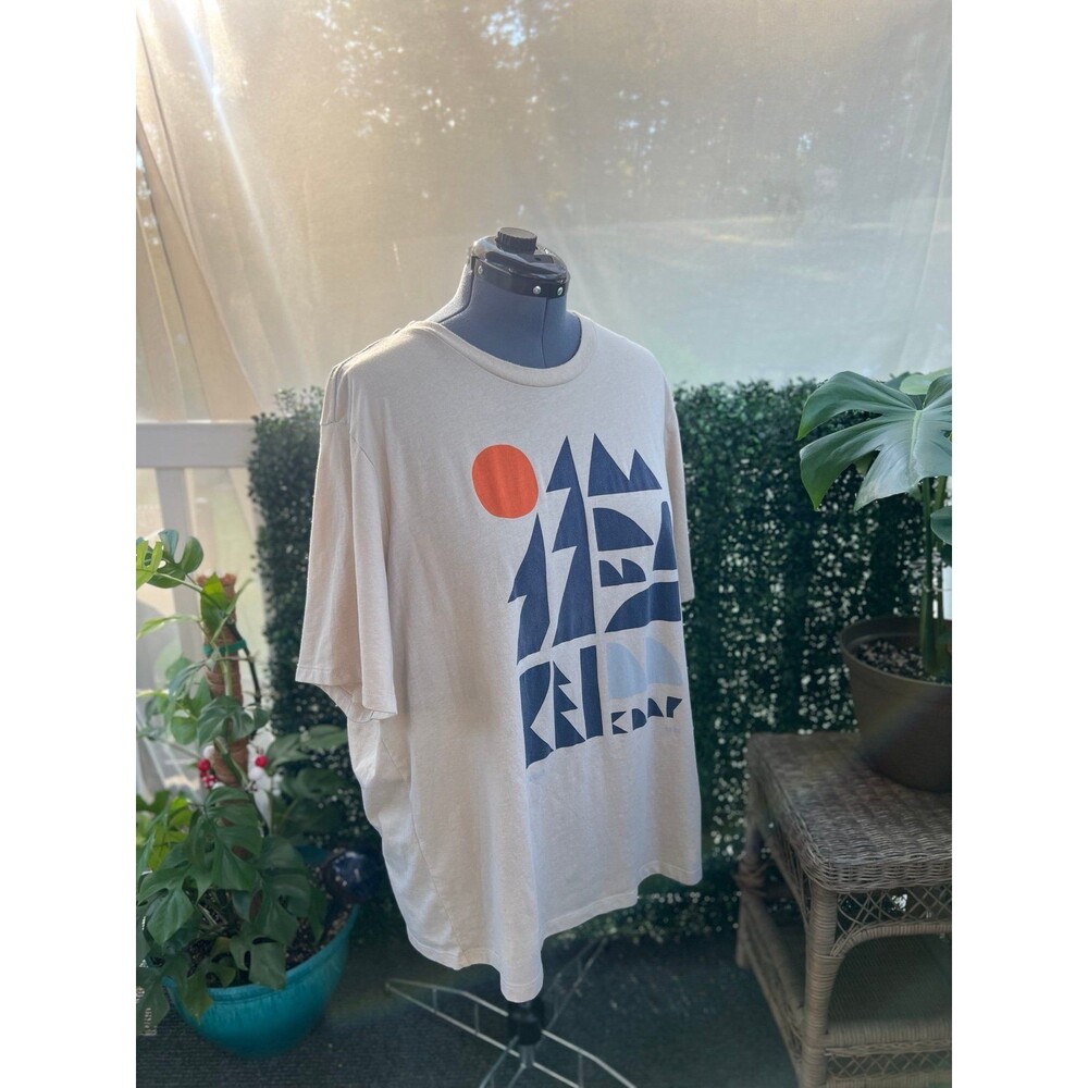 REI Abstract Mountain Shirt Beige and Navy Blue - Picture 6 of 6